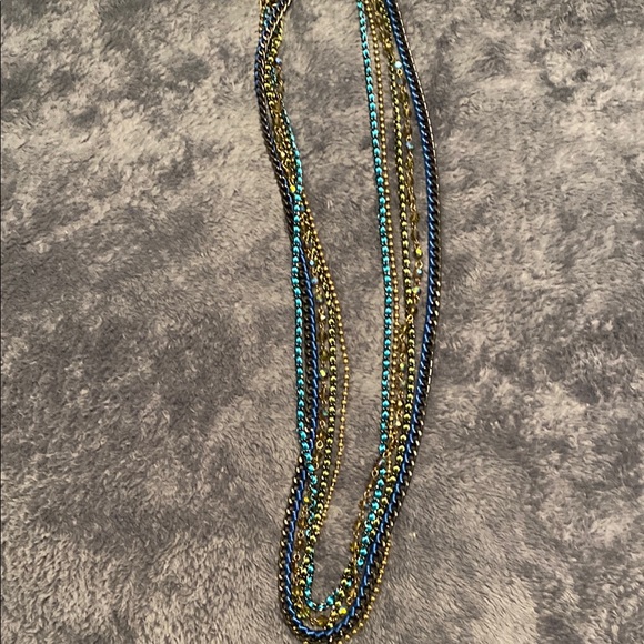 The Unbranded Brand Jewelry - Gold and Blue Necklace with Ornamental Design